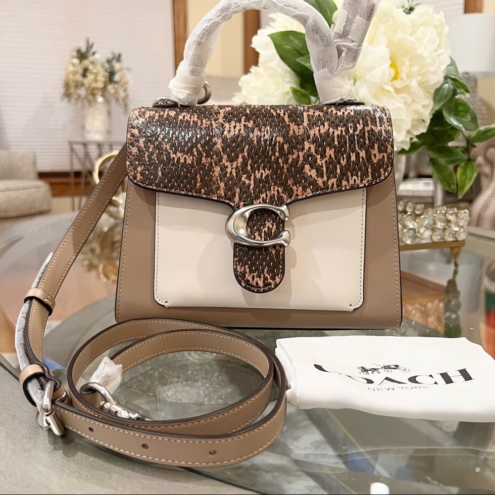 Coach Tabby 20 Top Handle In Colorblock With Snakeskin Detail Crossbody Bag 3787 - Picture 4 of 14